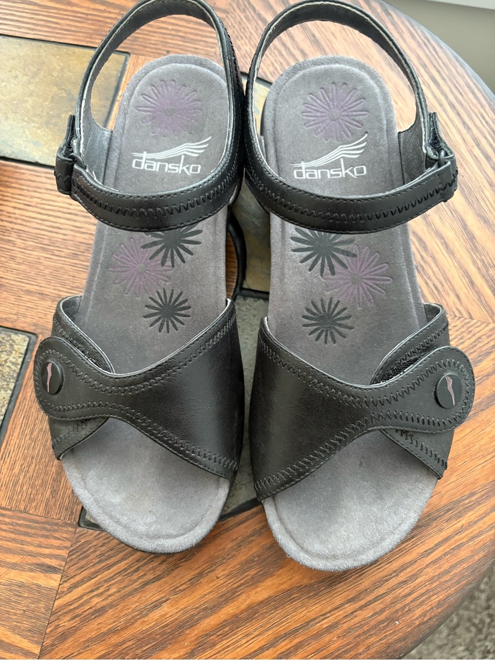 Dansko Black Leather Adjustable Slingback Sandals